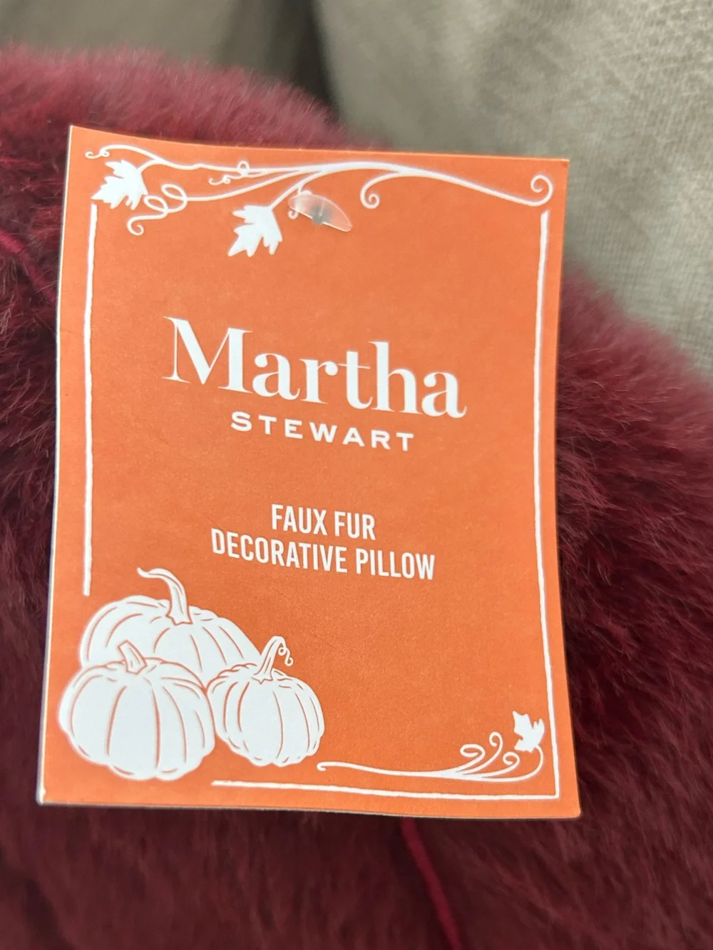 “New” Martha Stewart Plush Deep Wine Pumpkin Accent Pillow